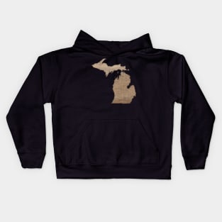 MICHIGAN Silhouette in Burlap Texture by Cherie(c)2021 Kids Hoodie